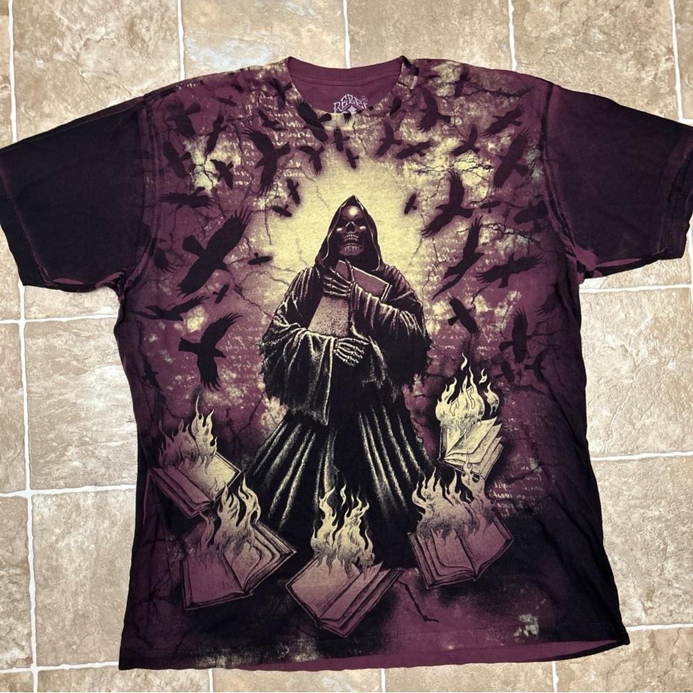 Rebel Saints x Affliction T Shirt Dead Biker SkullGraphic Grunge Cross 4XL  Mens